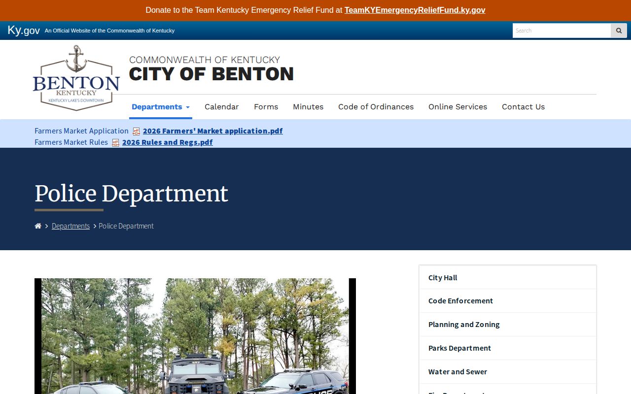 Official Benton Police Department webpage with contact and report information