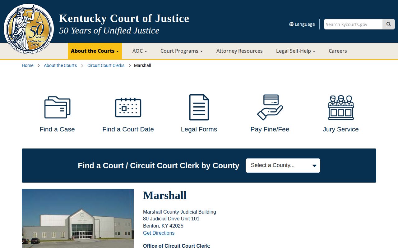 Marshall County court information page