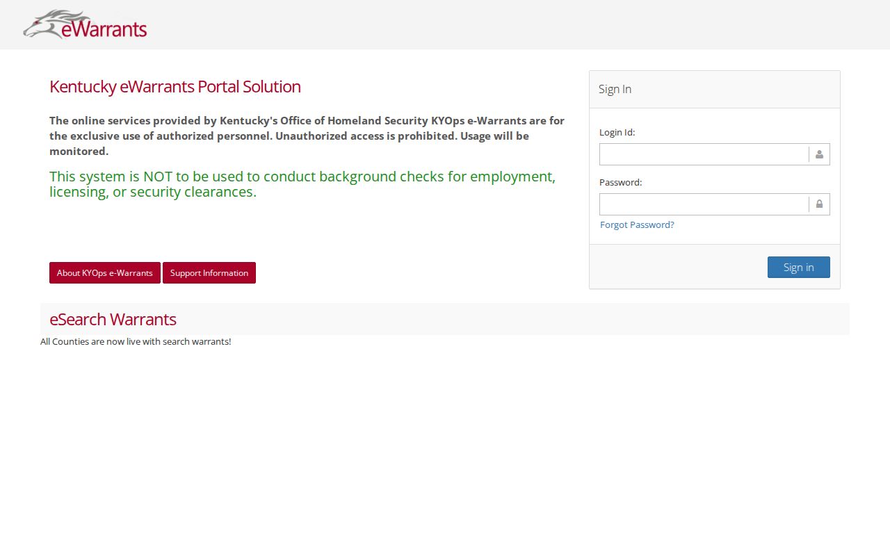 Kentucky eWarrants login