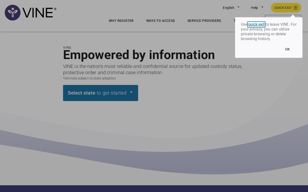 VINELink public landing page for custody searches and notifications