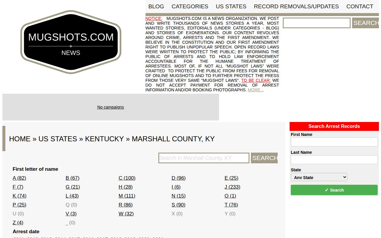 Unofficial Marshall County mugshot landing page